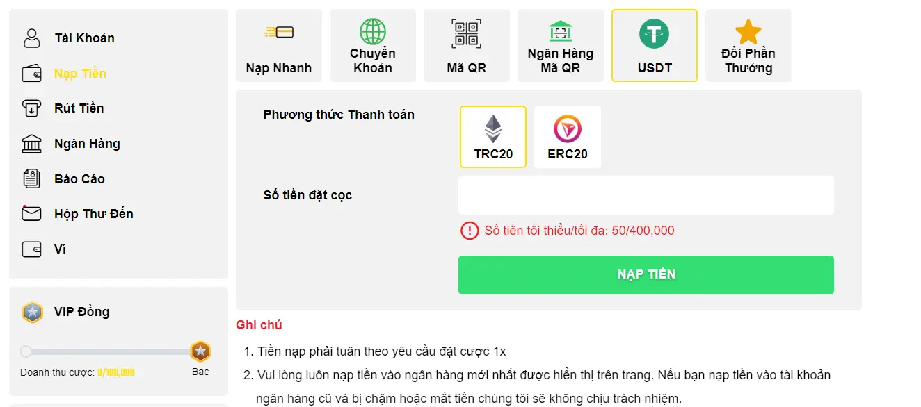 Hướng dẫn nạp tiền BETVISA từ A đến Z